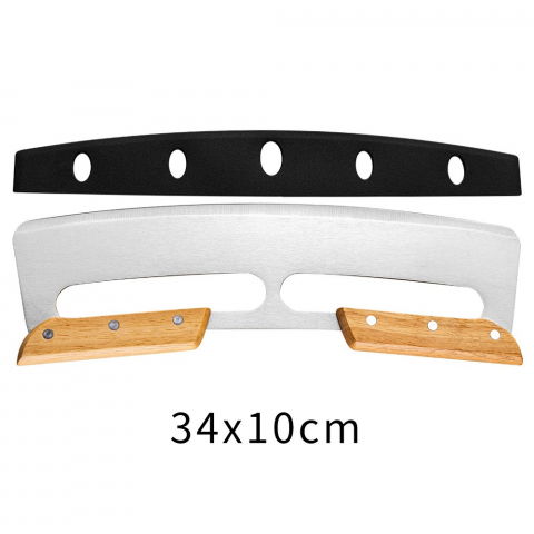 Taietor feliator de pizza, din otel inoxidabil, cu capac, maner din doua bucatie, din lemn, antialunecare, lama neteda si ascutita, 34x10 cm, maro [6]