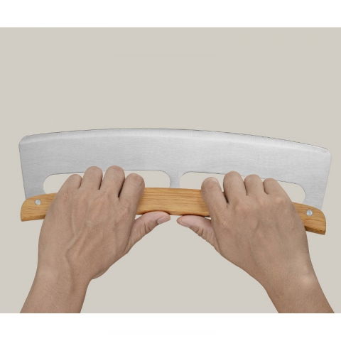 Taietor feliator de pizza, din otel inoxidabil, cu capac, maner din lemn, antialunecare, lama neteda si ascutita, 34x10 cm, maro [3]