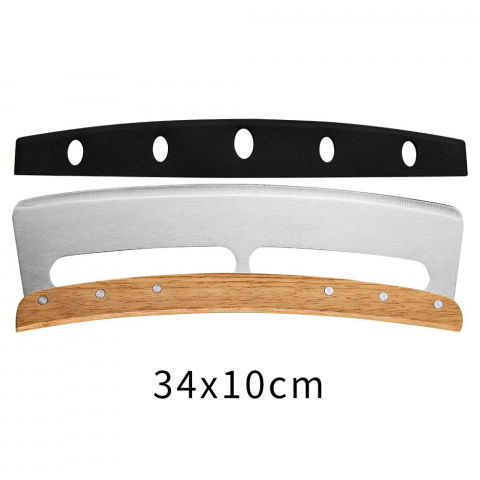 Taietor feliator de pizza, din otel inoxidabil, cu capac, maner din lemn, antialunecare, lama neteda si ascutita, 34x10 cm, maro [7]