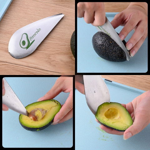 Taietor special pentru avocado  3 in 1, forma curbata, zimti pentru apucare si taiere, din otel inoxidabil, 15 x 6 cm, gri [1]
