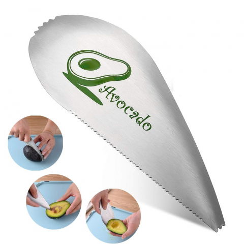 Taietor special pentru avocado  3 in 1, forma curbata, zimti pentru apucare si taiere, din otel inoxidabil, 15 x 6 cm, gri [5]