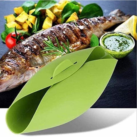 Tava de copt pentru cuptor, pentru paine, peste, legume, din silicon, pliabila, multifunctionala, forma pentru preparare si gatiere, 24.5x9 cm, verde [3]