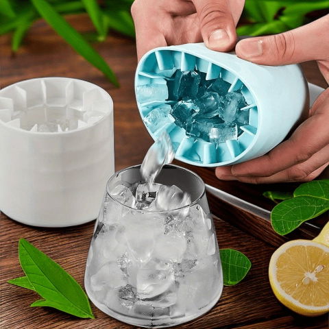 Tava de gheata din silicon cu capac, forma de gheata pentru racirea bauturilor, in forma de frapiera, silicon fara bpa, cuburi de gheata, 9x8.5x8 cm, albastru [4]