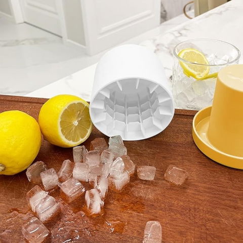 Tava de gheata din silicon cu capac, forma de gheata pentru racirea bauturilor, in forma de pahar, silicon fara bpa, cuburi de gheata, 9x8.5x8 cm, galben [3]