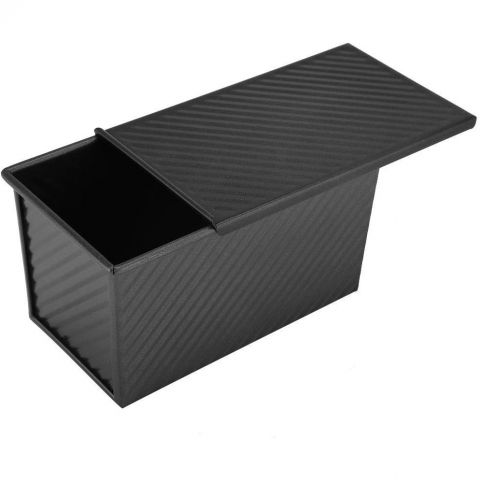Organizatoare si accesorii pentru bucatarie - Tava pentru paine, din otel carbon, 450 g, cu capac, antiaderenta, 21 x 11 x 11.5 cm, negru