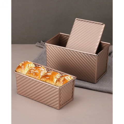 Tava pentru paine, din otel carbon, 450 g, cu capac, antiaderenta, 21 x 11 x 11.5 cm, roz auriu [1]