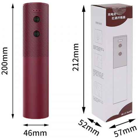 Tirbuson electric, deschizator sticle de vin, de uz casnic de ultima generatie, reincarcabil prin incarcare usb, 20 x 4.6 cm rosu [2]