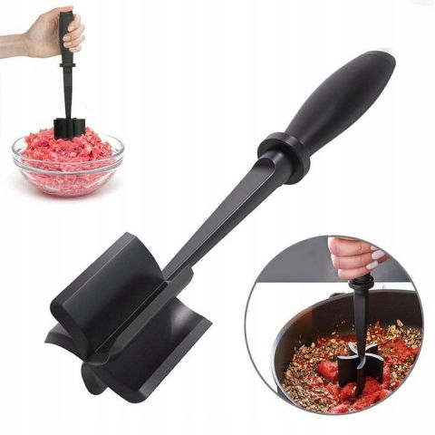 Tocator de carne manual, cu lama pentru tocarea si amestecarea carnii, 28x6cm, cu 5 lame curbate, rezistent la caldura, multifunctional, plastic rezistent, negru [2]