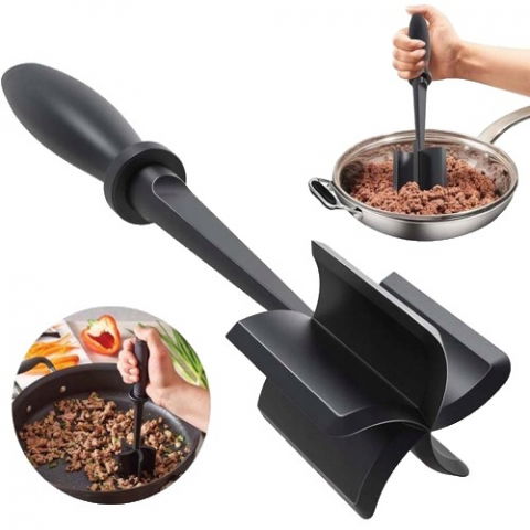 Ajutoare pentru gatit - Tocator de carne manual, cu lama pentru tocarea si amestecarea carnii, 28x6cm, cu 5 lame curbate, rezistent la caldura, multifunctional, plastic rezistent, negru