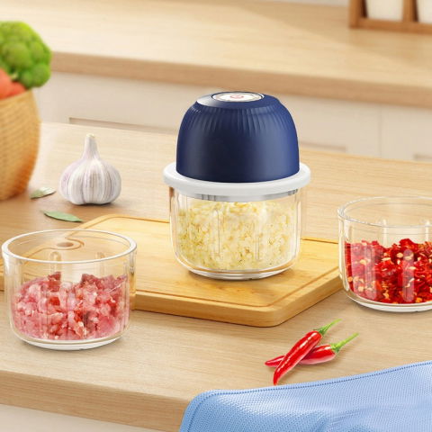 Tocator electric pentru bucatarie, model presa electrica pentru legume fructe carne umpluturi sosuri, otel inoxidabil, 14 x 10.5 x 10.5 cm, 350 ml, albastru inchis [1]