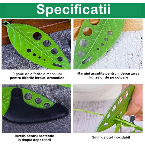 Tocator manual pentru ierburi  instrument de curatat frunze, tocator, margini ascutie, 9 gauri de diferite dimensiuni, multifunctional, material otel inoxidabil, rezistent la rugina, 14 x 5.5 cm, verde [5]