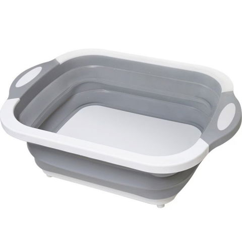 Ajutoare pentru gatit - Tocator multifunctional, 2 in 1, cu cos pentru spalat si scurgere alimente, 480 g, pliabila, gri