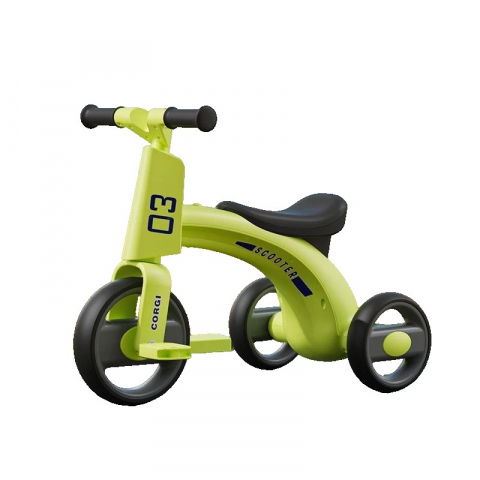 Îngrijire, transport și organizare pentru bebeluși și copii - Tricicleta pentru copii, exercitiu de echilibru, pentru 1-6 ani, functie de lumini si sunete, cu pedale, din plastic, roti gonflabile, greutate portanta 60 kg, 57 x 36 x 47 cm, verde