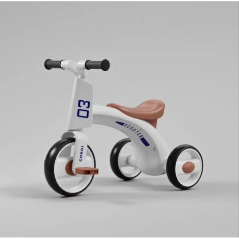 Tricicleta pentru copii, exercitiu de echilibru, pentru 1-6 ani, functie de lumini si sunete, cu pedale, din plastic, roti gonflabile, greutate portanta 60 kg, 57 x 36 x 47 cm, alb [2]