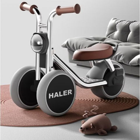 Tricicleta pentru copii, exercitiu de echilibru, pentru 1-6 ani, lumina led, fara pedale, din plastic, roti 7.8 cm, greutate portanta 50 kg, 43 x 58 x 35 cm, gri [5]