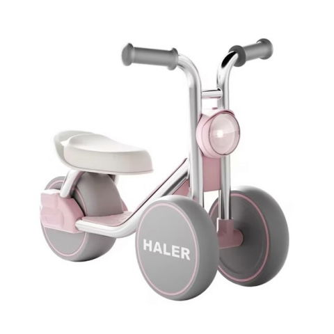 Îngrijire, transport și organizare pentru bebeluși și copii - Tricicleta pentru copii, exercitiu de echilibru, pentru 1-6 ani, lumina led, fara pedale, din plastic, roti 7.8 cm, greutate portanta 50 kg, 43 x 58 x 35 cm, roz
