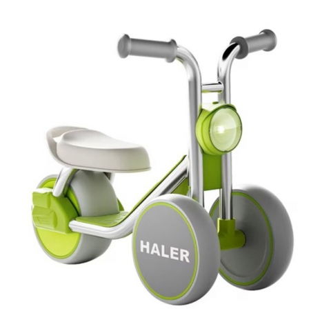 Îngrijire, transport și organizare pentru bebeluși și copii - Tricicleta pentru copii, exercitiu de echilibru, pentru 1-6 ani, lumina led, fara pedale, din plastic, roti 7.8 cm, greutate portanta 50 kg, 43 x 58 x 35 cm, verde
