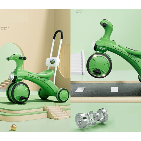 Tricicleta pentru copii  pedalare, impingere, lumini si sunete, pedale antiderapante, material dur, cos depozitare, varsta peste 18 luni, 80x40x52 cm, verde [1]