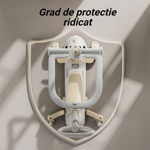 Trotineta multifunctionala 6 in 1, pentru copii de la 10 luni pana la 12 ani, cu maner de impingere, reglabil 360, pliere usoara, reglarea inaltimii, model dinozaur, alb/bej [3]