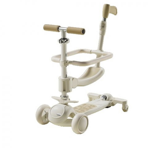 Triciclete, mașinuțe și accesorii pentru transportul copiilor - Trotineta tip carucior pentru copii 7in1, pliabila, ghidon reglabil, parti detasabile, lumini led, muzica, suport pentru picioare, alb