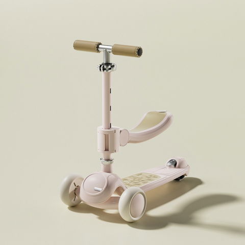 Trotineta tip carucior pentru copii 7in1, pliabila, ghidon reglabil, parti detasabile, lumini led, muzica, suport pentru picioare, roz [2]