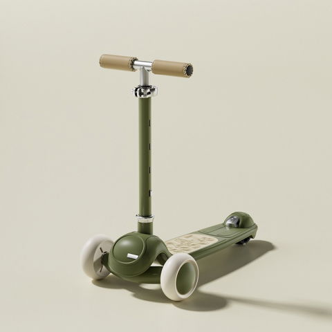 Trotineta tip carucior pentru copii 7in1, pliabila, ghidon reglabil, parti detasabile, lumini led, muzica, suport pentru picioare, verde [3]