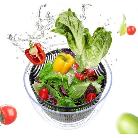 Uscator manual pentru salata si verdeturi, plastic, 20x20x25 cm, capacitate 5l, negru [4]