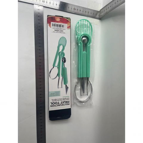 Ustensila bucatarie 4 in 1 pentru taiat si decorat fructe  material inox si plastic, compact, 28x6.2 cm, verde [9]