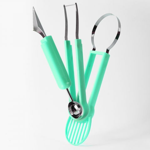 Ustensila bucatarie 4 in 1 pentru taiat si decorat fructe  material inox si plastic, compact, 28x6.2 cm, verde [4]