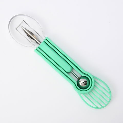 Ustensila bucatarie 4 in 1 pentru taiat si decorat fructe  material inox si plastic, compact, 28x6.2 cm, verde [2]