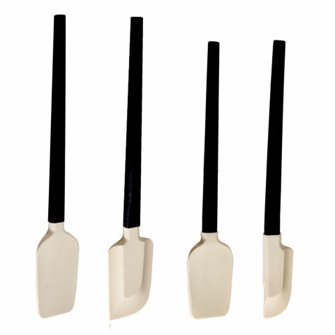 Accesorii și ustensile in bucatarie - Ustensile de bucatarie, set din 4 bucati, din silicon si lemn, spatule de diferite dimensiuni, termo rezistente, antiaderente, instrument de amestecat in bucatarie, alb-negru