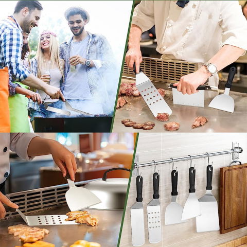 Ustensile pentru gratar, set din 17 ustensile pentru gratar cu preparare de tip plita, ustensile din otel inoxidabil cu manere din plastic pp, cu geanta, negru [3]