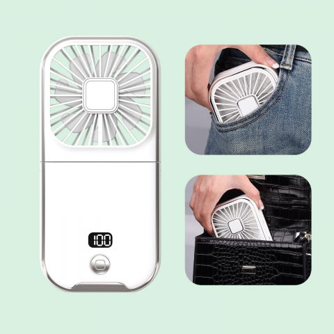 Ventilator portabil 3 in 1, de mana, de gat, de birou, 16.7 x 8 x 1.9 cm, 3 trepte de viteza, incarcare usb, pliabil, afisaj digital, suport telefon, alb [1]