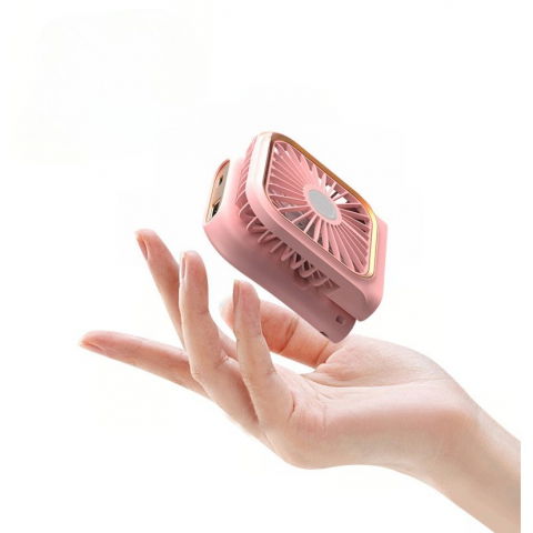 Ventilator portabil 3 in 1, de mana, de gat, de birou, 16.7 x 8 x 1.9 cm, 3 trepte de viteza, incarcare usb, pliabil, afisaj digital, suport telefon, roz [4]