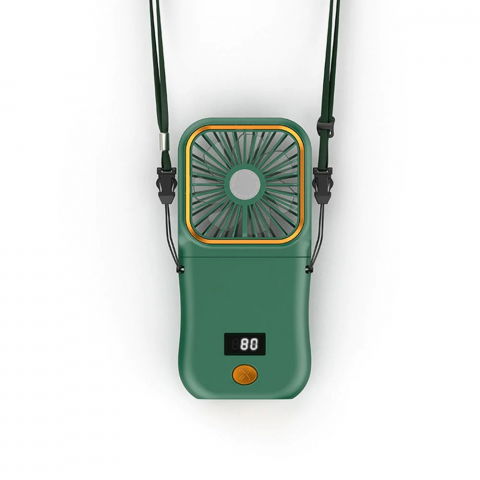 Ventilator portabil 3 in 1, de mana, de gat, de birou, 16.7 x 8 x 1.9 cm, 3 trepte de viteza, incarcare usb, pliabil, afisaj digital, suport telefon, verde [1]