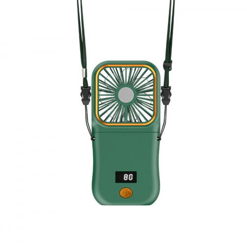Ventilator portabil 3 in 1, de mana, de gat, de birou, 16.7 x 8 x 1.9 cm, 3 trepte de viteza, incarcare usb, pliabil, afisaj digital, suport telefon, verde [6]