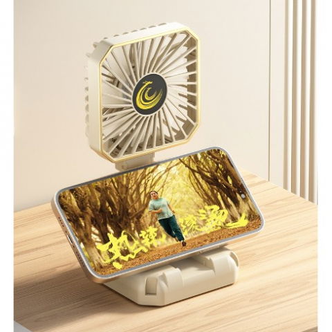 Ventilator portabil, de gat, de birou, suport telefon, 14 x 7 cm, incarcare usb, din abs, 3 viteze, alb [5]