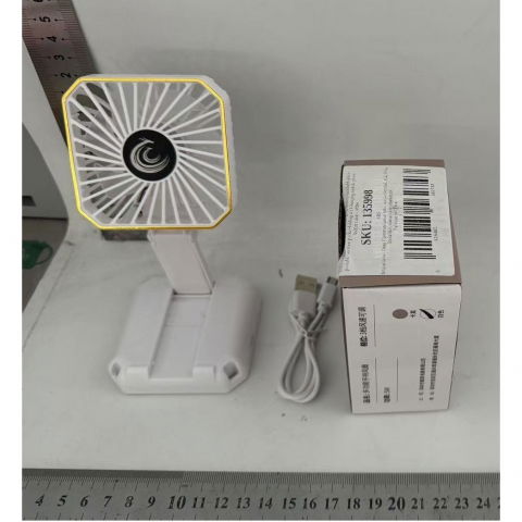 Ventilator portabil, de gat, de birou, suport telefon, 14 x 7 cm, incarcare usb, din abs, 3 viteze, alb [7]