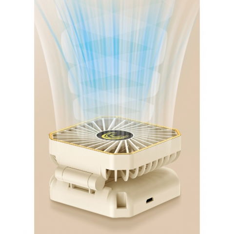 Ventilator portabil, de gat, de birou, suport telefon, 14 x 7 cm, incarcare usb, din abs, 3 viteze, bej [2]