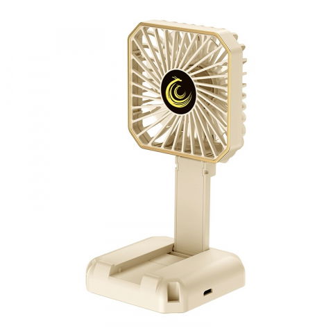 Ventilatoare - Ventilator portabil, de gat, de birou, suport telefon, 14 x 7 cm, incarcare usb, din abs, 3 viteze, bej