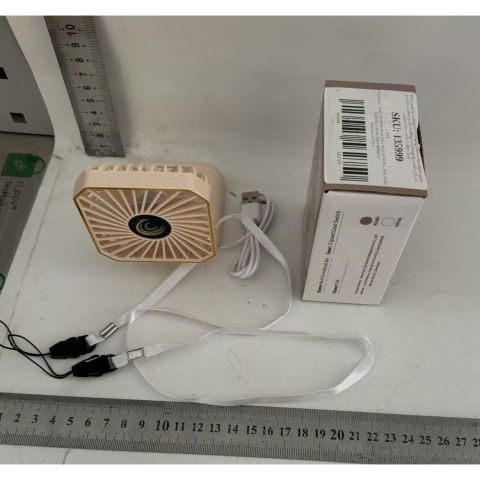 Ventilator portabil, de gat, de birou, suport telefon, 14 x 7 cm, incarcare usb, din abs, 3 viteze, bej [7]