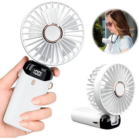 Ventilator ultra portabil cu aromaterapie, 3 in 1, de mana, de birou, de gat, 5 trepte de viteza, incarcare usb, autonomie 12h, pliabil, cu ecran lcd, alb [3]