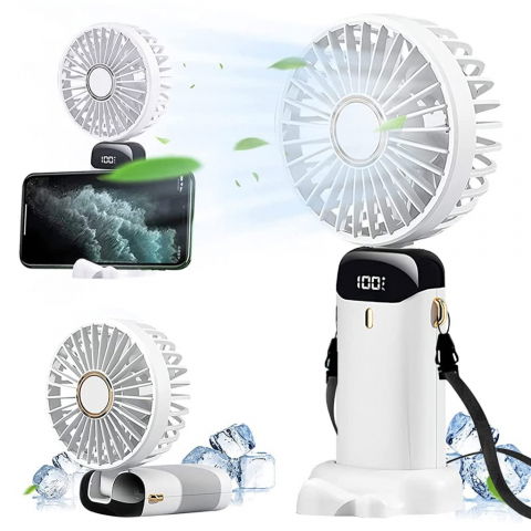 Ventilator ultra portabil cu aromaterapie, 3 in 1, de mana, de birou, de gat, 5 trepte de viteza, incarcare usb, autonomie 12h, pliabil, cu ecran lcd, alb [2]