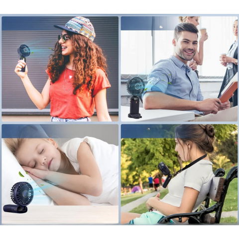 Ventilator ultra portabil cu aromaterapie, 3 in 1, de mana, de birou, de gat, 5 trepte de viteza, incarcare usb, autonomie 12h, pliabil, cu ecran lcd, albastru [7]