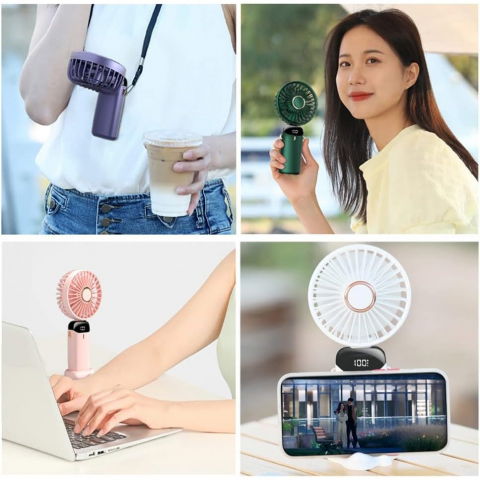 Ventilator ultra portabil cu aromaterapie, 3 in 1, de mana, de birou, de gat, 5 trepte de viteza, incarcare usb, autonomie 12h, pliabil, cu ecran lcd, mov [2]