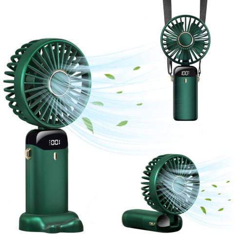 Ventilator ultra portabil cu aromaterapie, 3 in 1, de mana, de birou, de gat, 5 trepte de viteza, incarcare usb, autonomie 12h, pliabil, cu ecran lcd, verde [2]