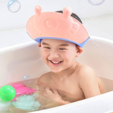 Viziera de protectie baie pentru copii, fippy, model broasca, dimensiune ajustabila, durabil, usor de curatat, impotriva samponului, pentru ochi si urechi, tpe+pp, 24x23 cm, roz [2]