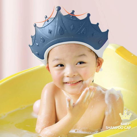 Viziera de protectie baie pentru copii, fippy, model coroana, dimensiune ajustabila, durabil, usor de curatat, impotriva samponului, pentru ochi si urechi, tpe+pp, 15x13 cm, albastru inchis [7]