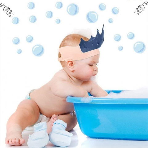 Viziera de protectie baie pentru copii, fippy, model coroana, dimensiune ajustabila, durabil, usor de curatat, impotriva samponului, pentru ochi si urechi, tpe+pp, 15x13 cm, albastru inchis [2]