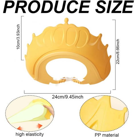Viziera de protectie baie pentru copii, fippy, model coronita, dimensiune ajustabila, durabil, usor de curatat, impotriva samponului, pentru ochi si urechi, tpe+pp, 24x22 cm, galben [6]